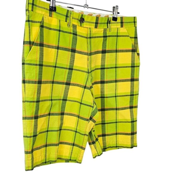 Loudmouth Mens Plaid Neon Print Shorts, Golf, Casual, Bright, Cotton, Size 34 - Picture 8 of 8